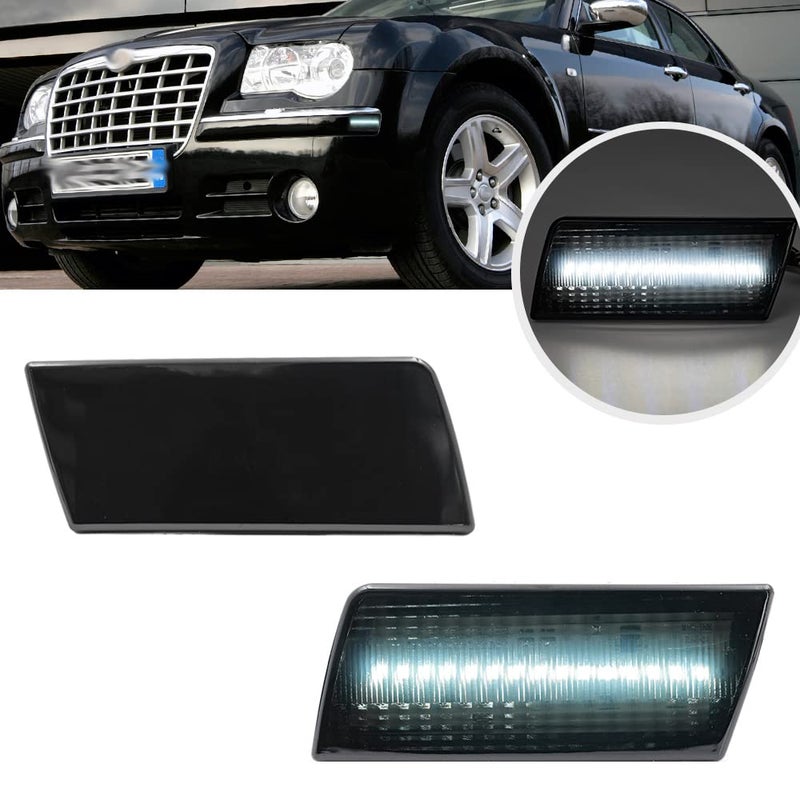 2Pcs White Full LED Side Marker Lights for Chrysler 300 20052014 Front Bumper Sidemarker Lamp Driving Running Light Smoked Lens