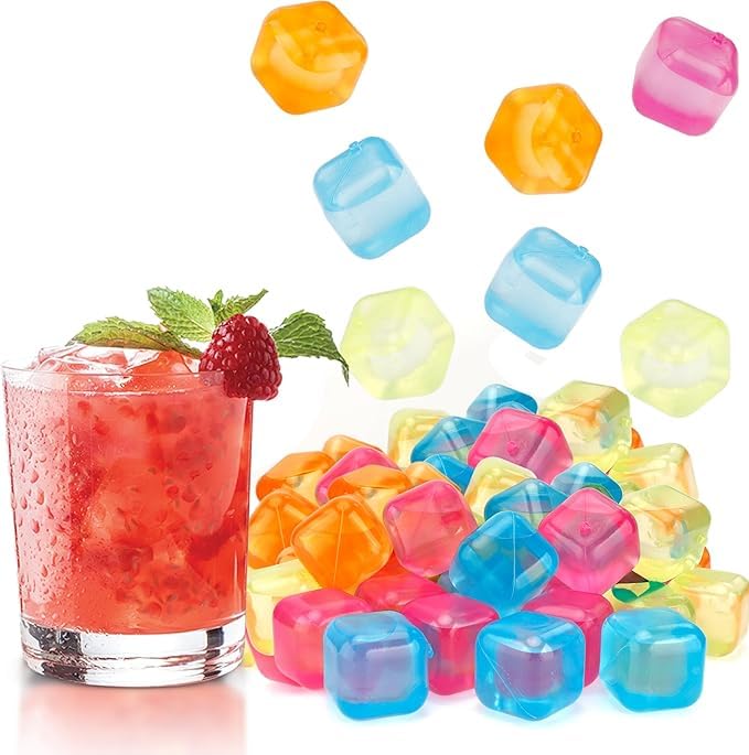 Clickswift Reusable Ice Cubes,Colorful Square Shape PlasticIce Cubes,Refreezable Ice Cubes, Washable Quick Frozen Ice Cubes for Drinks Cocktail,Coffee, Wine, Whiskey,Purified Water Filled 24Pcs - Image 1