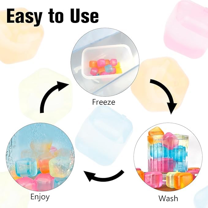 Clickswift Reusable Ice Cubes,Colorful Square Shape PlasticIce Cubes,Refreezable Ice Cubes, Washable Quick Frozen Ice Cubes for Drinks Cocktail,Coffee, Wine, Whiskey,Purified Water Filled 24Pcs - Image 3