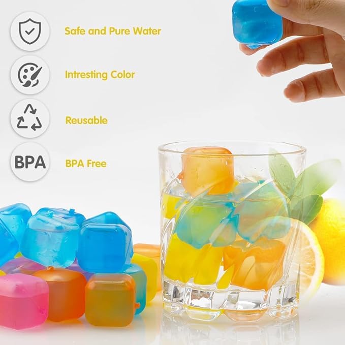 Clickswift Reusable Ice Cubes,Colorful Square Shape PlasticIce Cubes,Refreezable Ice Cubes, Washable Quick Frozen Ice Cubes for Drinks Cocktail,Coffee, Wine, Whiskey,Purified Water Filled 24Pcs - Image 5