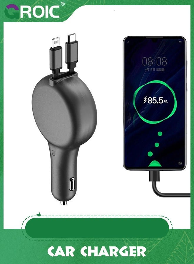 GROIC Retractable Car Charger for iPhone, 2 in 1 Fast Phone Adapter with Type C & L Cords, Cell Automobile iPhone 16/15/14/13/12/11 Pro Max/XR/XS  - Image 1