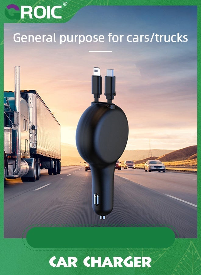 GROIC Retractable Car Charger for iPhone, 2 in 1 Fast Phone Adapter with Type C & L Cords, Cell Automobile iPhone 16/15/14/13/12/11 Pro Max/XR/XS  - Image 2