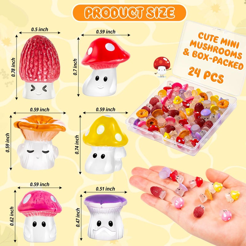 GDZRDFLH 24pcs Mini Mushrooms Cute Resin Tiny Mushrooms Statue Fake Miniature Mushroom Figurines for Fairy Garden Terrarium Accessories Decor Micro Landscape Craft - Image 2