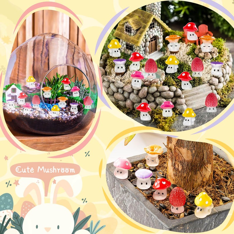 GDZRDFLH 24pcs Mini Mushrooms Cute Resin Tiny Mushrooms Statue Fake Miniature Mushroom Figurines for Fairy Garden Terrarium Accessories Decor Micro Landscape Craft - Image 4