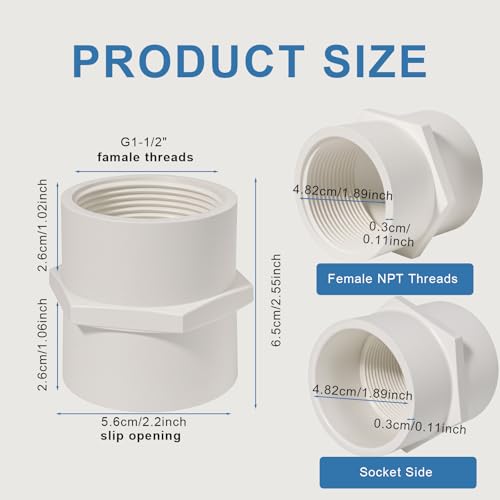 JINUYYNA 1-1/2 Inch PVC Female Thread Adaptor White 2-Way PVC Pipe Coupling Adapter Connectors With 1.5" Female Thread Schedule 40 (Pack of 2) - Image 2