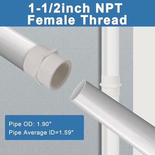 JINUYYNA 1-1/2 Inch PVC Female Thread Adaptor White 2-Way PVC Pipe Coupling Adapter Connectors With 1.5" Female Thread Schedule 40 (Pack of 2) - Image 5
