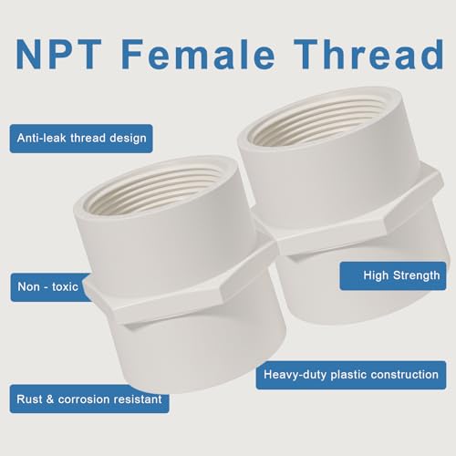 JINUYYNA 1-1/2 Inch PVC Female Thread Adaptor White 2-Way PVC Pipe Coupling Adapter Connectors With 1.5" Female Thread Schedule 40 (Pack of 2) - Image 4