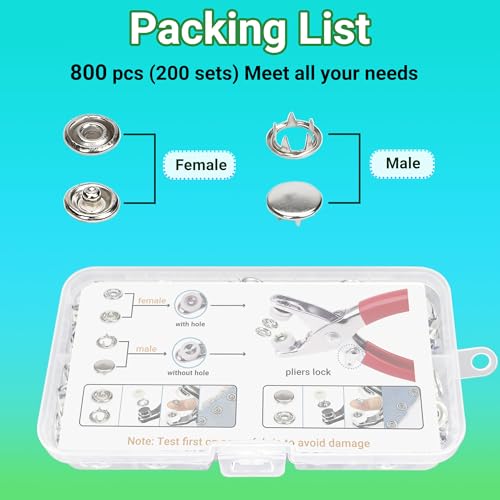 PIGORY 803Pcs Metal Snaps for Fabric, 10 Colors Solid Sewing Snaps with Fastener Pliers Press Tool Kit, 9.5mm Snap Button Kits for DIY Crafting Clothing - Image 4