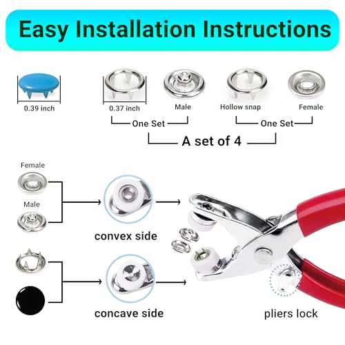 PIGORY 803Pcs Metal Snaps for Fabric, 10 Colors Solid Sewing Snaps with Fastener Pliers Press Tool Kit, 9.5mm Snap Button Kits for DIY Crafting Clothing - Image 3