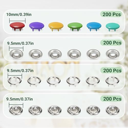 PIGORY 803Pcs Metal Snaps for Fabric, 10 Colors Solid Sewing Snaps with Fastener Pliers Press Tool Kit, 9.5mm Snap Button Kits for DIY Crafting Clothing - Image 2