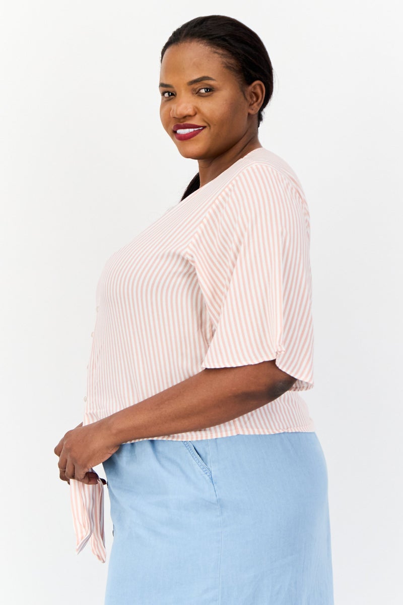 DeFacto Women V-Neck Stripe Blouse, Multicolor  - Image 2