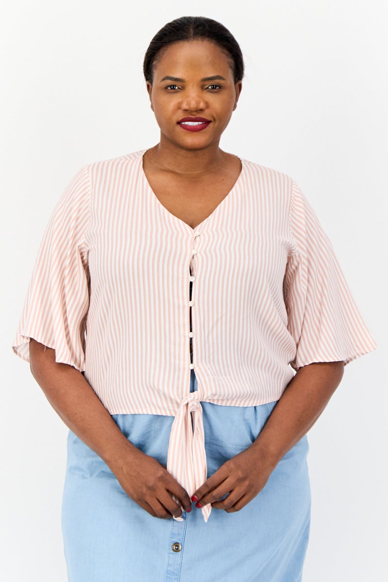 DeFacto Women V-Neck Stripe Blouse, Multicolor  - Image 1