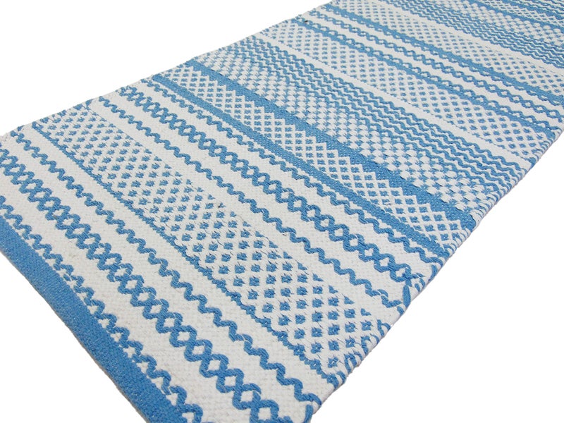 MDZ® Hand Woven 100% Cotton Designer Striped Rug, Bed Side Runner for Bedroom, Living Room, Passage, Style - Modern, Size - 45 x 130 cm | Eco Friendly (Turquoise White) - Image 5