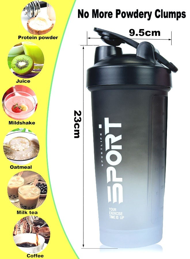 SPORT 2 Pack 600ml Gym Shaker Bottle - Leak-Proof & BPA-Free Sports Mixing Cup with Time Marker for Protein Shakes - Image 4