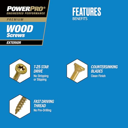 Power Pro Premium Exterior Wood Screws, #8 x 1-3/4"Inch All-Purpose Deck Screws for Outdoor Projects, T-25 Star Bit Included, Bronze, 160 Pieces | 48596V4 - Image 2