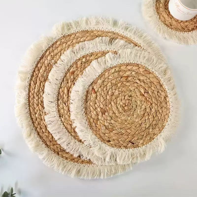 Home Hand-Woven Anti-Scalding Japanese-Style Busweed Corn Leather Mat Placemat Tea Cup Heat Insulation Mat Bowl Mat - Image 1