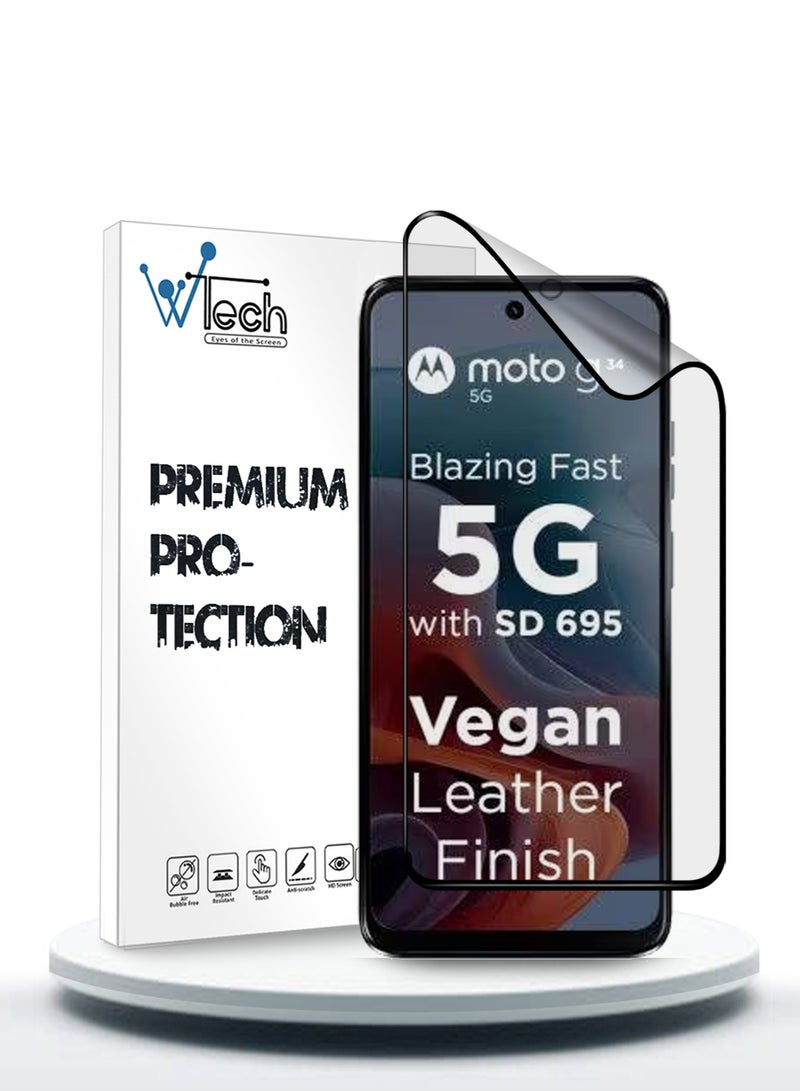 Wtech Motorola Moto G34 5G 2023 Nano Ceramic Full Glue Full Cover Matte Flexible Screen Protector (MSCNMN) -Clear/Black - Image 1