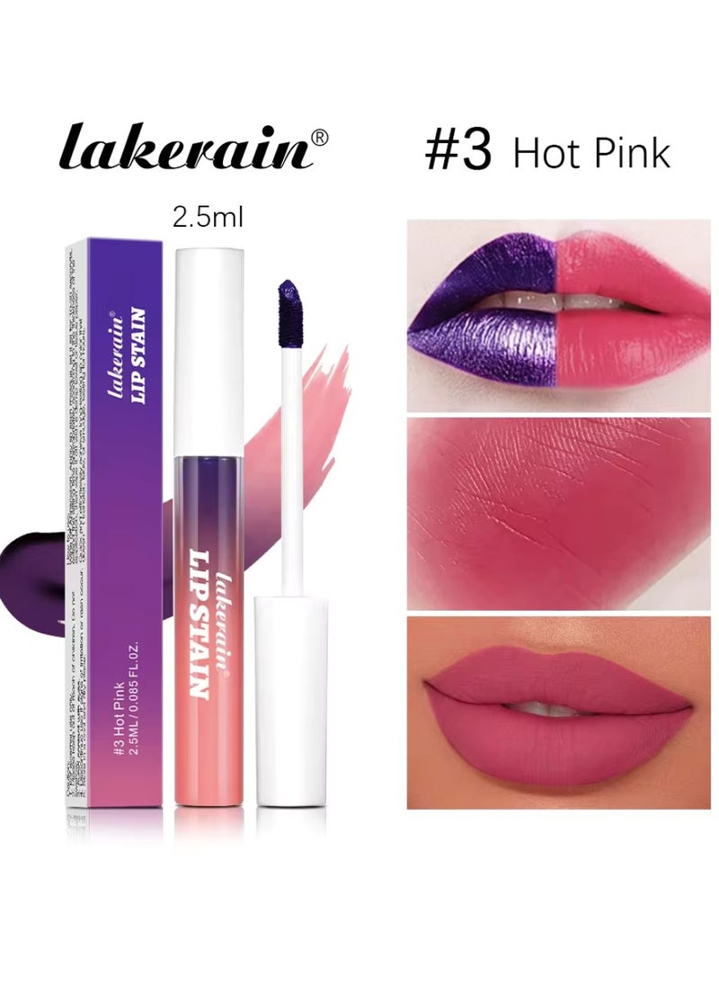 lakerain - أحمر شفاه قابل للتقشير، لون شفاه قابل للتقشير، لون شفاه يدوم طويلاً، مقاوم للتعرق ومقاوم للماء، أحمر شفاه غير لامع يدوم طويلاً، عالي الصبغة، وردي ساخن 03 - Image 1