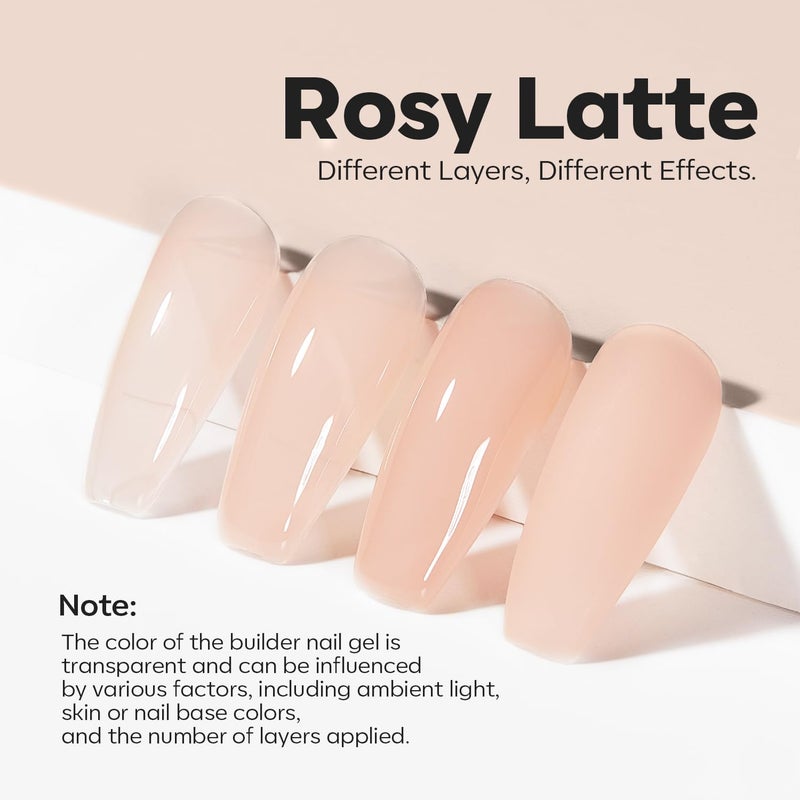 modelones 8-in-One Builder Nail Gel, Neutral Nude Builder for Thickening, LED Lamp Cured Hard Strengthener Extension Color Base Rhinestone Glue Gel Polish in a Bottle for DIY Home Salon - Image 3