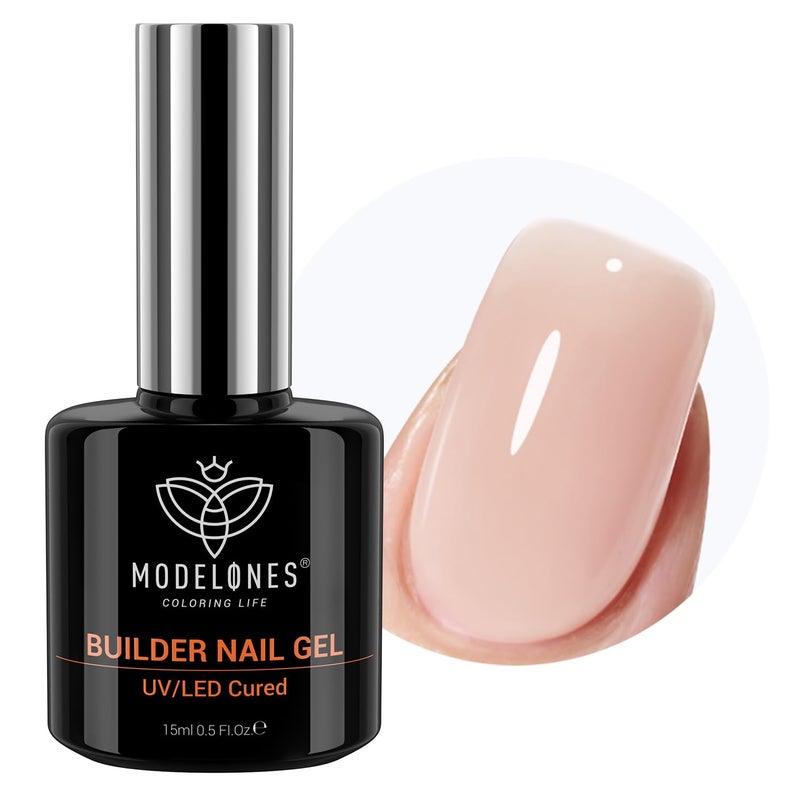 modelones 8-in-One Builder Nail Gel, Neutral Nude Builder for Thickening, LED Lamp Cured Hard Strengthener Extension Color Base Rhinestone Glue Gel Polish in a Bottle for DIY Home Salon - Image 1