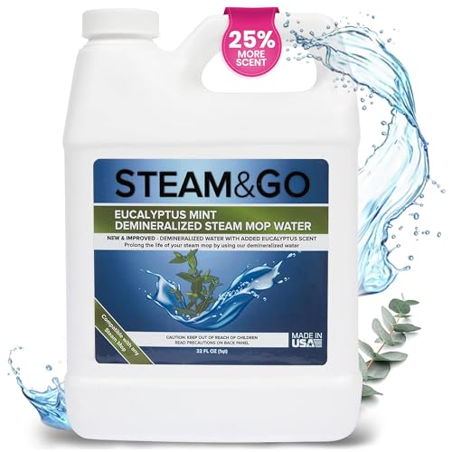 Steam and Go Steam  Go  Demineralized Water for Steam Cleaner PVCFree Floor Cleaner Liquid Compatible With Any Steam Mop ReadytoUse Multisurface Cleaner Scented Mop Solution Eucalyptus Mint 32 oz 