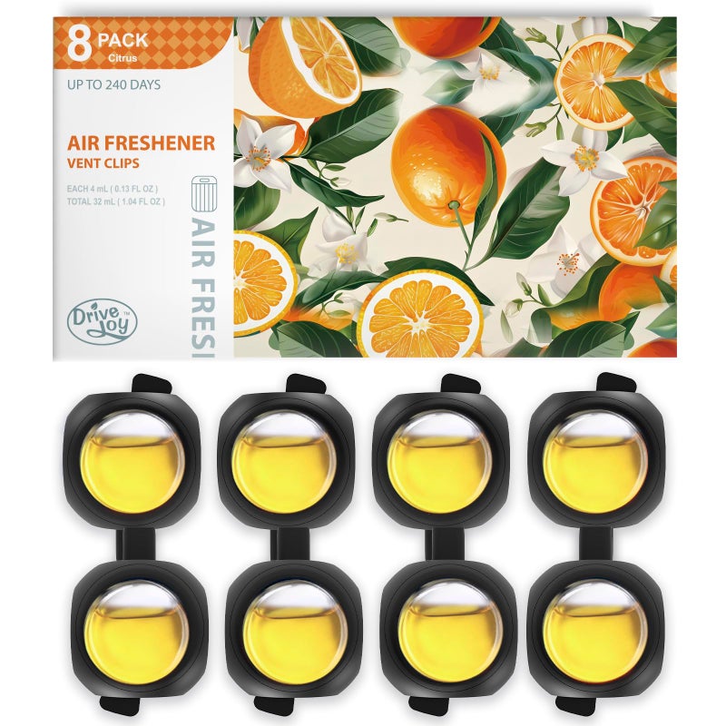 DRIVEJOY Car Air Freshener Vent Clips, 8 Pack, Provides Long-Lasting Scent, Up to 240 Days, Odor Eliminator (Citrus) - Image 1