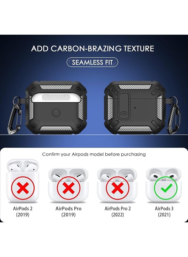 erorex - For Airpods 3Rd Generation Case Cover Shockproof Hard Shell Protective Armor With Lock For Airpod Gen 3 Charging Case 2021 Front Led Visible Black - Image 1