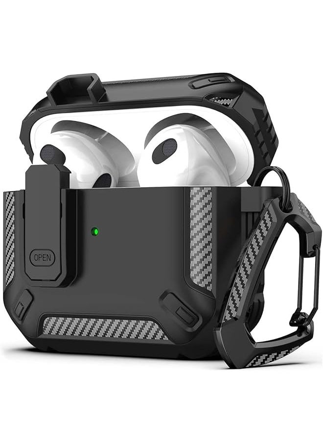 erorex - For Airpods 3Rd Generation Case Cover Shockproof Hard Shell Protective Armor With Lock For Airpod Gen 3 Charging Case 2021 Front Led Visible Black - Image 1