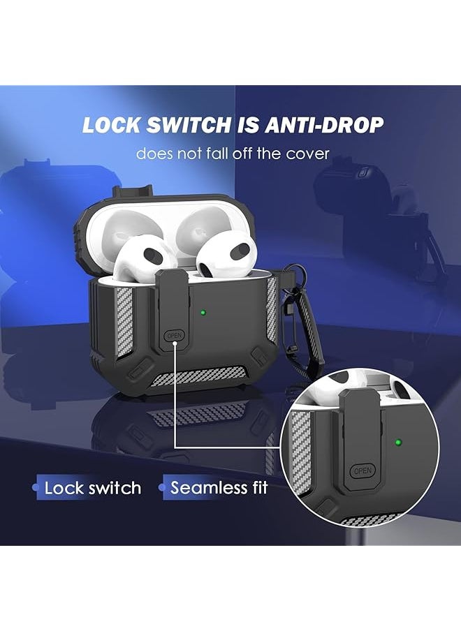 erorex - For Airpods 3Rd Generation Case Cover Shockproof Hard Shell Protective Armor With Lock For Airpod Gen 3 Charging Case 2021 Front Led Visible Black - Image 1