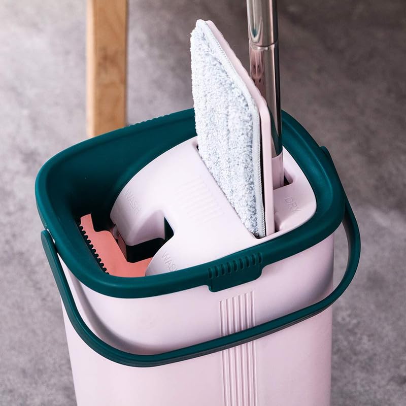 YORK نظام ممسحة مسطحة ميكروفايبر يدوي YORK مع رأس مرن 360 درجة 32X12 سم مع دلو 598 مقبض من الفولاذ المقاوم للصدأ الممتد مع 1 وسادة ميكروفايبر فائقة الامتصاص قابلة لإعادة الاستخدام - Image 5