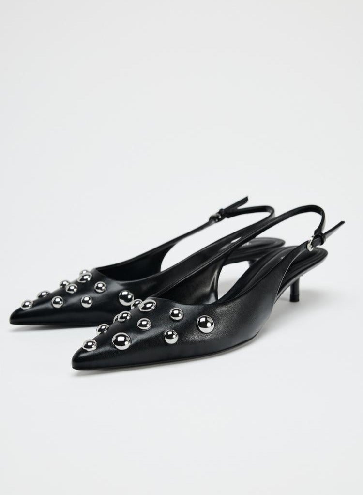 زارا Studded kitten heel slingback shoes - Image 2
