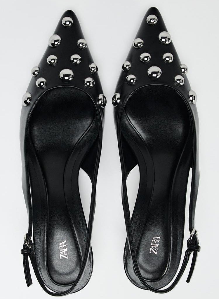 زارا Studded kitten heel slingback shoes - Image 5