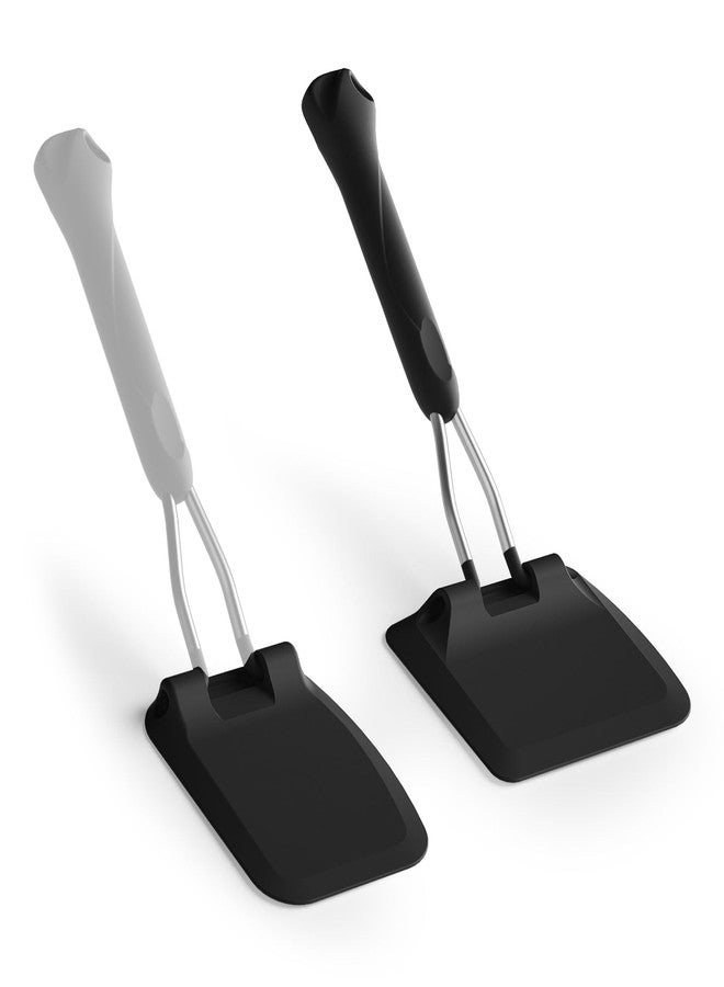 MFTEK Silicone Spatula Set, Eggs Flipper, Adjustable Angle Spatula Turner for Pancake, Fish, Burger, Swappable 2 Size Spatula Heads, Flexible, Heat-Resistant (Black) - Image 1
