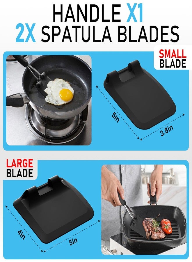 MFTEK Silicone Spatula Set, Eggs Flipper, Adjustable Angle Spatula Turner for Pancake, Fish, Burger, Swappable 2 Size Spatula Heads, Flexible, Heat-Resistant (Black) - Image 3