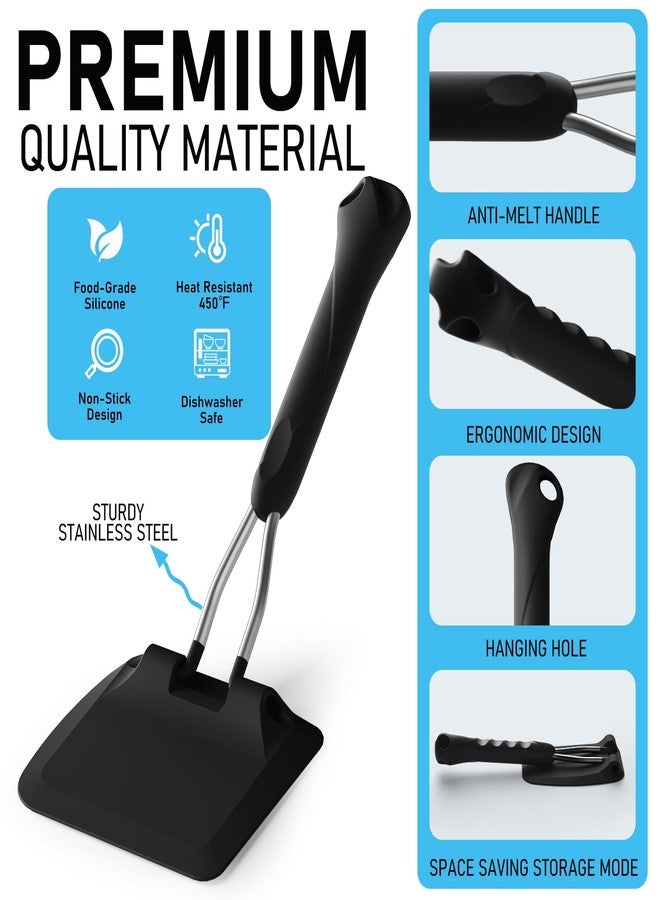 MFTEK Silicone Spatula Set, Eggs Flipper, Adjustable Angle Spatula Turner for Pancake, Fish, Burger, Swappable 2 Size Spatula Heads, Flexible, Heat-Resistant (Black) - Image 4