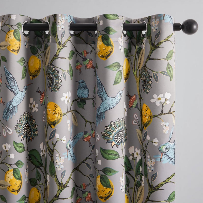 Topfinel Black Dark Floral Grey Blackout Curtains, Gray Decorative French Country Grommet Dark Academia Antique Decor Hummingbird Window Covering for Living Room Bedroom Dining,84 Inch Length - Image 1