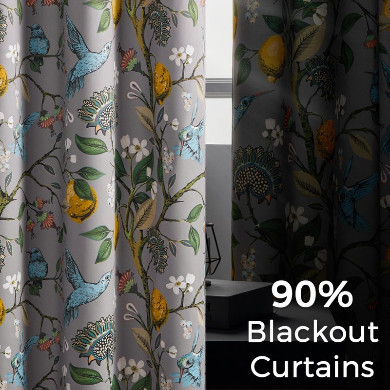 Topfinel Black Dark Floral Grey Blackout Curtains, Gray Decorative French Country Grommet Dark Academia Antique Decor Hummingbird Window Covering for Living Room Bedroom Dining,84 Inch Length - Image 4