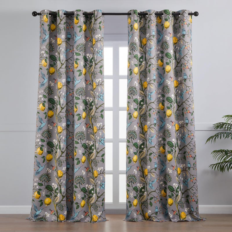 Topfinel Black Dark Floral Grey Blackout Curtains, Gray Decorative French Country Grommet Dark Academia Antique Decor Hummingbird Window Covering for Living Room Bedroom Dining,84 Inch Length - Image 2