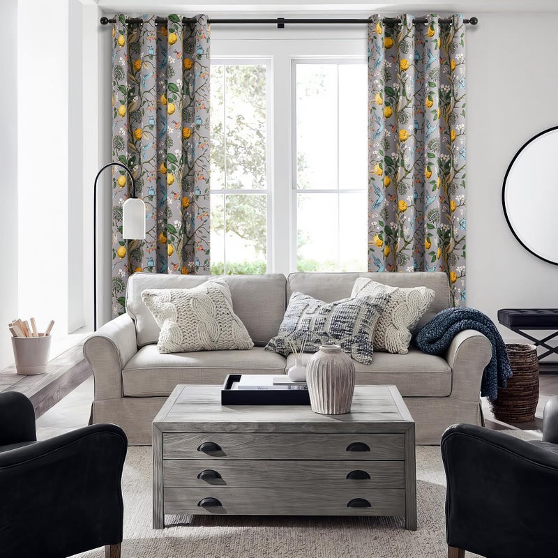 Topfinel Black Dark Floral Grey Blackout Curtains, Gray Decorative French Country Grommet Dark Academia Antique Decor Hummingbird Window Covering for Living Room Bedroom Dining,84 Inch Length - Image 5
