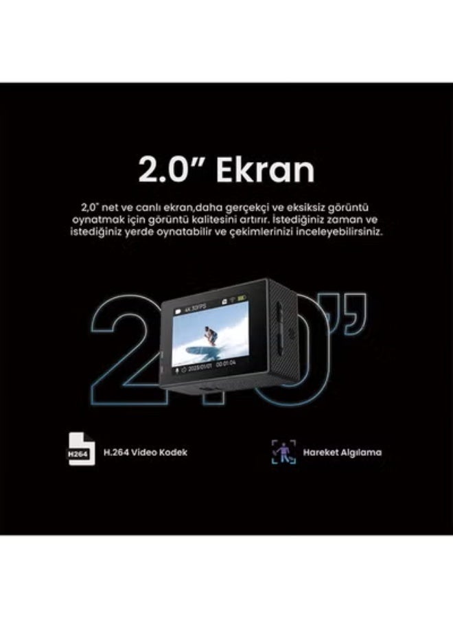 أس جي كام SJCAM كاميرا SJ4000 Air 4K Wi-Fi Action الأصلية بدقة 16 ميجابكسل مضادة للماء وكاميرا فيديو DV بزاوية واسعة 170 درجة LCD - أسود - Image 3