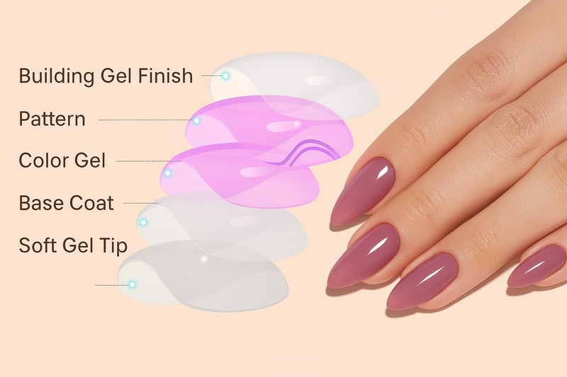 Coslifestore Pack of 24 Press On Nails | Reusable Stick-On Artificial Gel Nail Tips for Girls, Women & Brides | Almond Shape Glossy Finish with Stones & Rhinestones | Wedding, Party & Special Occasion Wear (lilac Pink, Peach floral design with stones) - Image 4