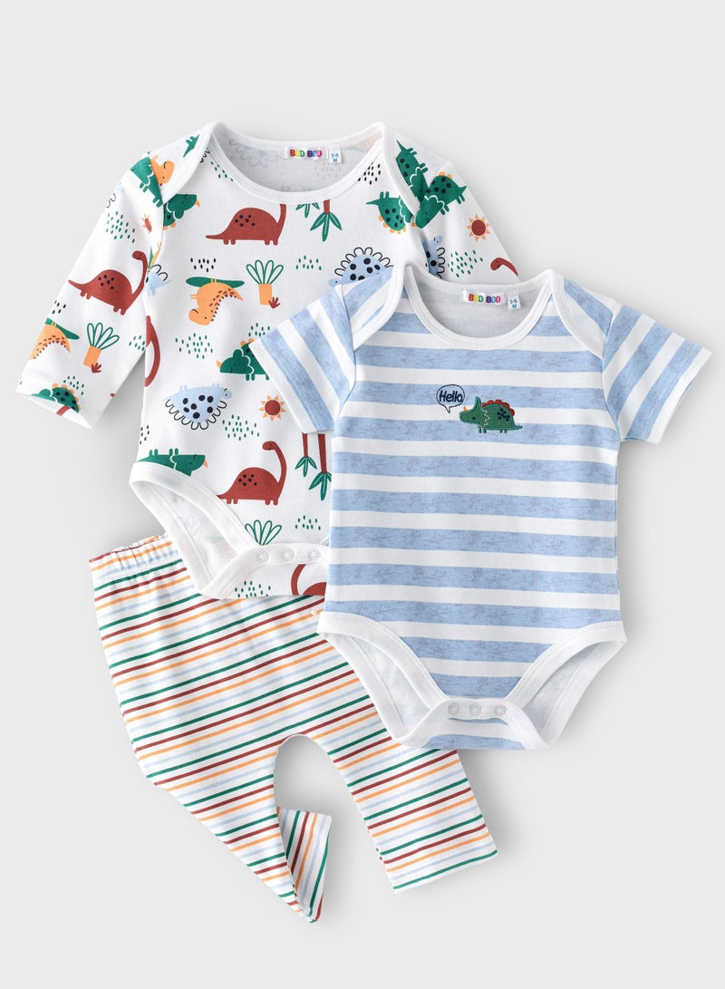 بوو بوو مجموعة ديناصور شجرة بو بو للأطفال  قطع  بودي سوت + بنطلون ضيق - Image 1