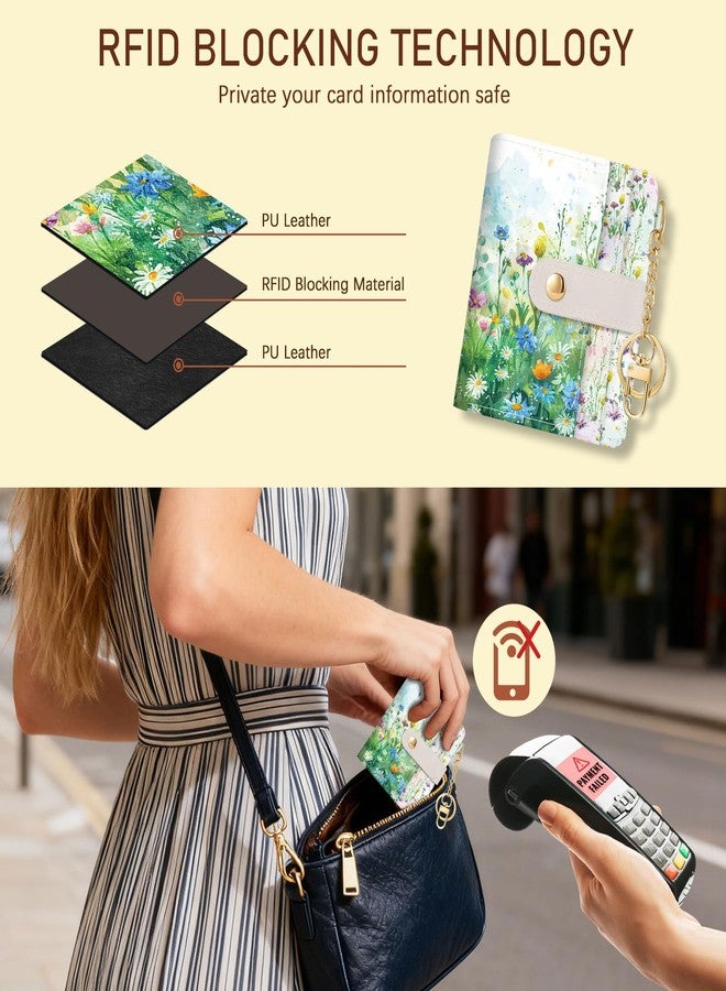 Jogjam Rfid Women Wallet, Small Slim Thin Credit Card Wallet, PU Leather Bifold Cash Zipper Coin Pocket ID Window, for Female Ladies Teen Girls Girly Gifts, Floral Green, Modern - Image 3