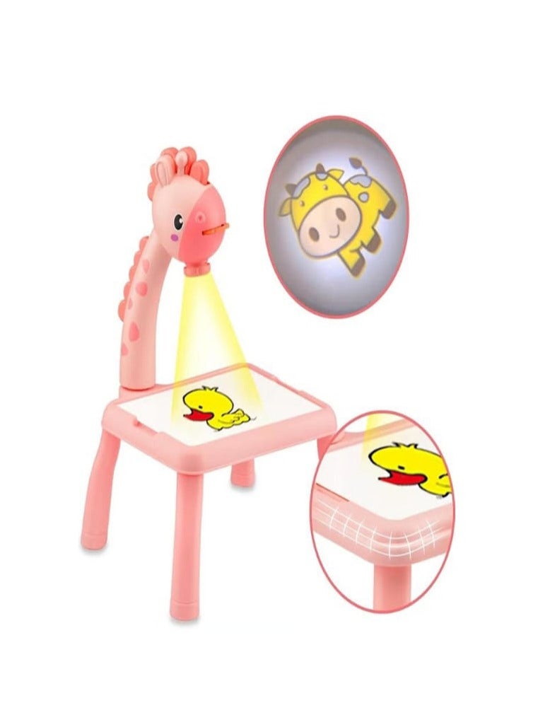 لعبة جهاز عرض رسم الزرافة - طاولة جهاز عرض رسم للأطفال، لوحة رسم للأطفال، طاولة جهاز عرض، مكتب تعليمي للأطفال مع جهاز عرض ذكي للأطفال الأولاد والبنات من سن 3 سنوات فما فوق (وردي) - Image 4