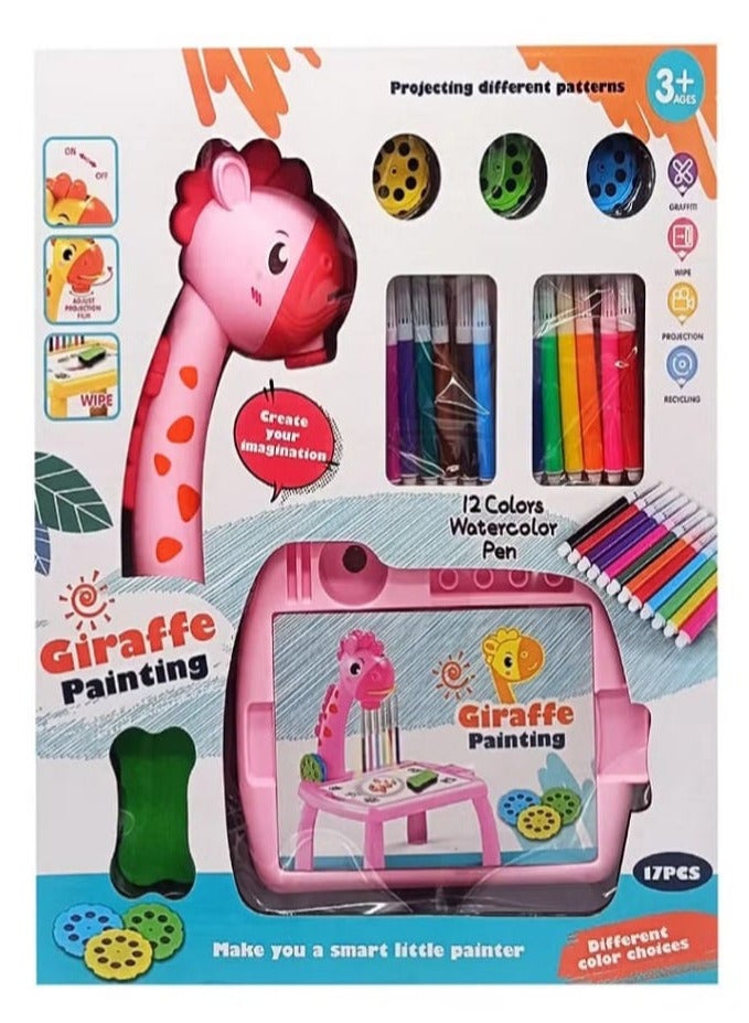 لعبة جهاز عرض رسم الزرافة - طاولة جهاز عرض رسم للأطفال، لوحة رسم للأطفال، طاولة جهاز عرض، مكتب تعليمي للأطفال مع جهاز عرض ذكي للأطفال الأولاد والبنات من سن 3 سنوات فما فوق (وردي) - Image 5