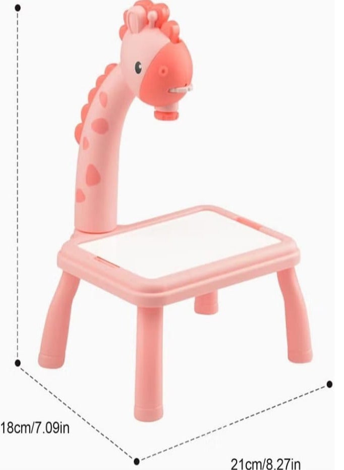 لعبة جهاز عرض رسم الزرافة - طاولة جهاز عرض رسم للأطفال، لوحة رسم للأطفال، طاولة جهاز عرض، مكتب تعليمي للأطفال مع جهاز عرض ذكي للأطفال الأولاد والبنات من سن 3 سنوات فما فوق (وردي) - Image 3