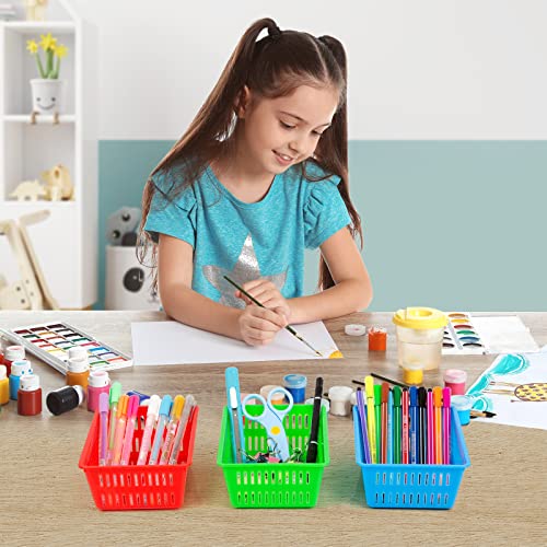 IKAYAS 30 Pack Colorful Small Plastic Classroom Storage Baskets, 6.1"L x 4.7"W x 2.4"H, Desk Organizer, Home, Office - Image 5