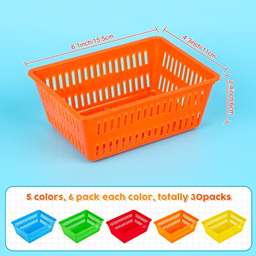 IKAYAS 30 Pack Colorful Small Plastic Classroom Storage Baskets, 6.1"L x 4.7"W x 2.4"H, Desk Organizer, Home, Office - Image 2