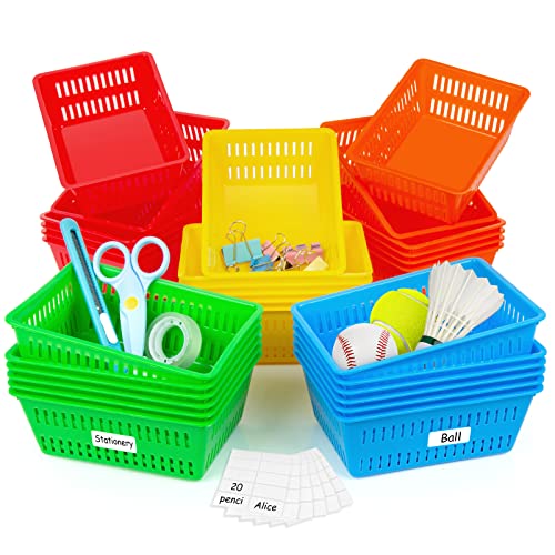 IKAYAS 30 Pack Colorful Small Plastic Classroom Storage Baskets, 6.1"L x 4.7"W x 2.4"H, Desk Organizer, Home, Office - Image 1