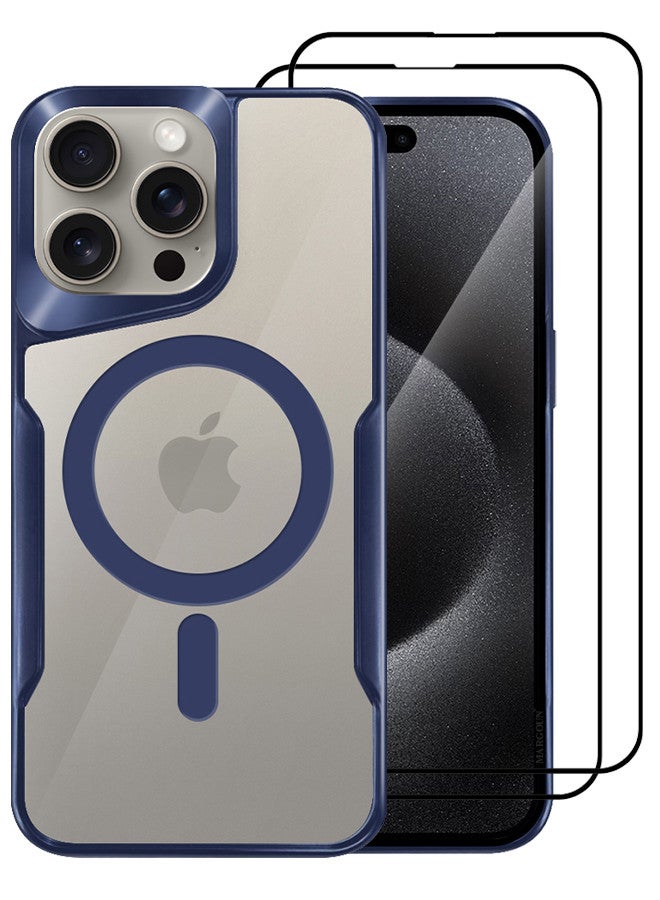 MARGOUN 3 Pack for iPhone 15 Pro Max Case and 2 Screen Protectors Magnetic Phone Case Slim Shockproof Cover New Design Electroplated Case Cover Dark Blue - Image 2
